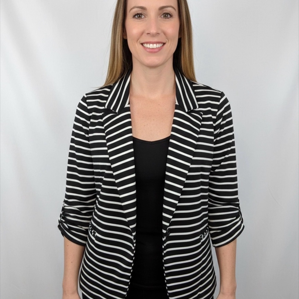 Chaps Black and White Striped Blazer